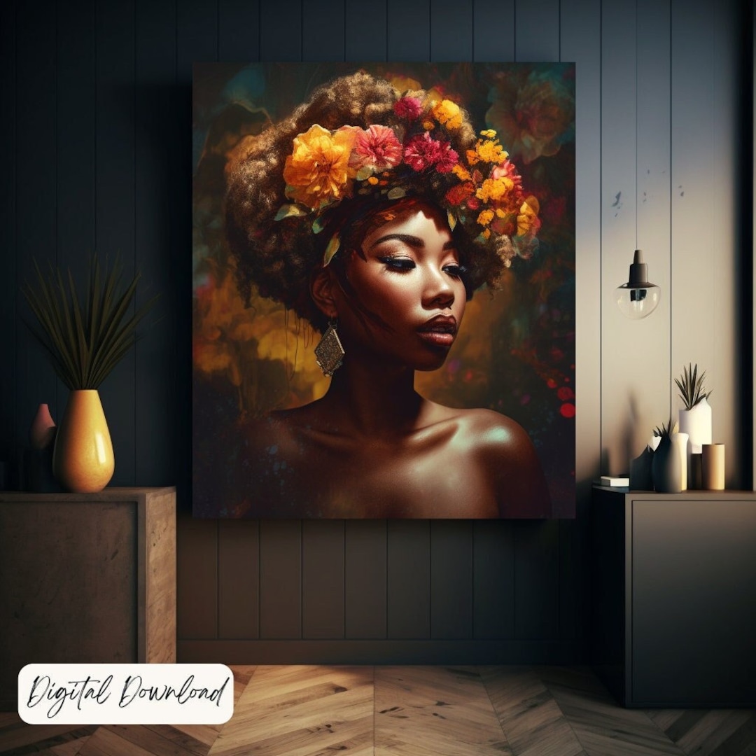 Lady of the Flower Flower Head Art, Flower Woman Poster, Instant