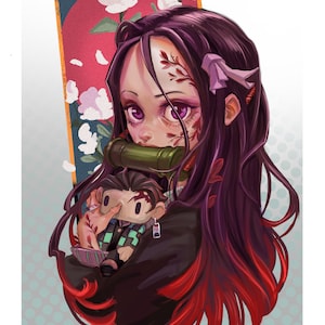 Anime meisje Nezukko fan-art. Demon meisje anime / Demon meisje anime / Anime meisje demon