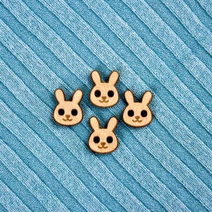 Botões de coelho | Artigos de crochê com rostos de animais fofos de madeira, presentes de tricô para artesanato, fecho de costura para roupas infantis gravadas de 15 mm