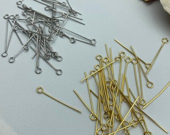 10 Stück Gold Silber Edelstahl Eye Pins Schmuckherstellung, Eye Pins Zubehör Liefert, DIY Armband Halskette, 25mm Head Pins