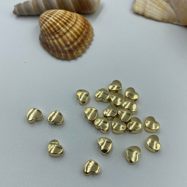 Gold Plated Loose Heart 6mm Spacer Beads, Handmade Beads, DIY Necklace Bracelets Jewelry Making Accessories