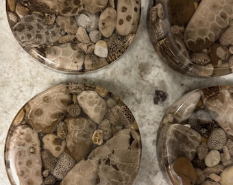 Petoskey Stone Coaster | Michigan Art | Fossils | Great Lake Gifts