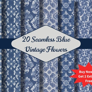 Nahtlose blaue Vintage Blumen Muster - druckbares Scrapbook Papier sofort download für kommerzielle Nutzung