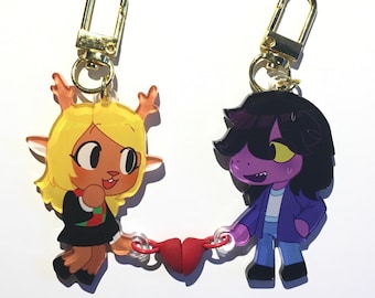 Deltarune - Susie/Noelle Acrylic charms with Magnetic Heart
