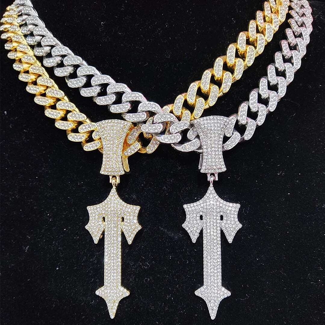 Trapstar Gold and Silver Chain Pendant Sword Cross Pendant Etsy
