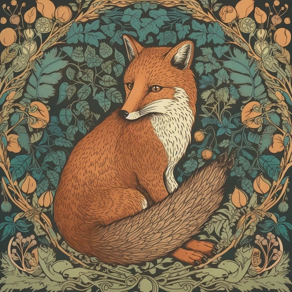 William Morris Greenery Tapestry Forest Fox Foxy Wall Tapestry Art Aesthetics Tapestries Room Decor