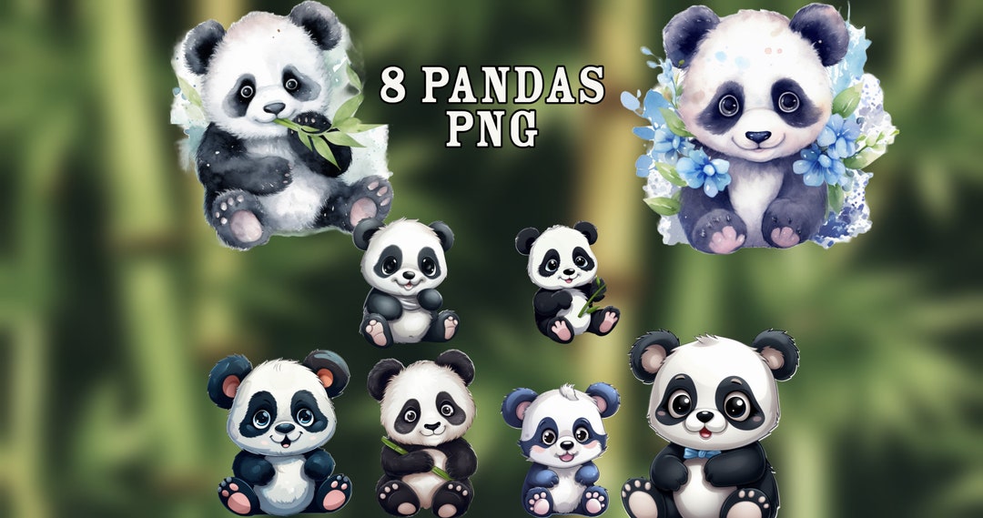 8 Panda Bears Clipart- Panda, Bamboo, Bear - Etsy