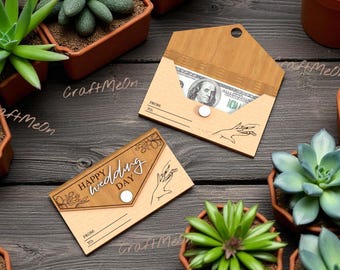 Laser cut money envelope svg cutting file Glowforge wedding envelope money holder svg wood envelope gift money holder travel dxf cnc
