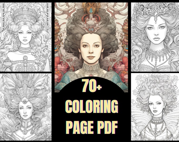 Diary of Art Queen of Hearts  adult Coloring page pdf of Graceful Queens and Majestic Crowns