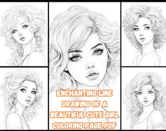 Girl Line Art Coloring Page – Printable Illustration for Coloring | PDF, JPEG