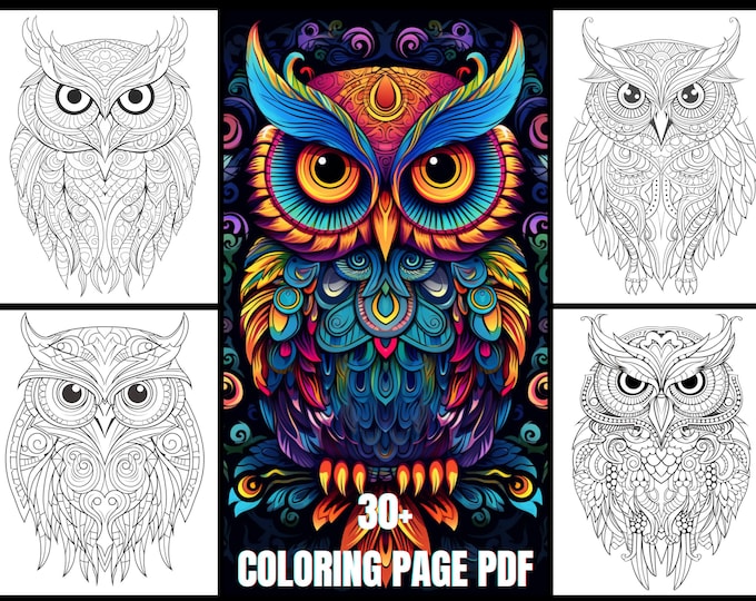 Engaging Owl Coloring Pages – Digital Download, Fun Activity for Kids and Adults, Stress-Relief, Printable Art