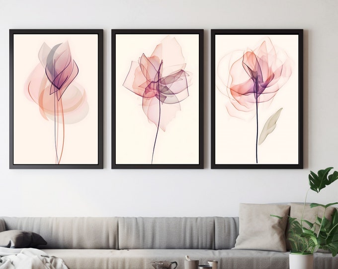 Lotus flower earth tone one line minimalistic living room wall art
