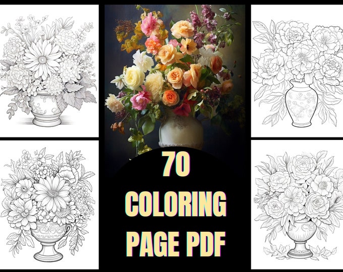 Diary of art Bouquets in Vases adult Coloring page pdf