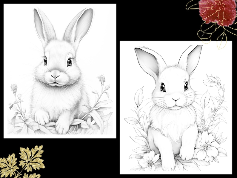 Delightful Bunny Coloring Pages Detailed Artistry for Adults & - Etsy