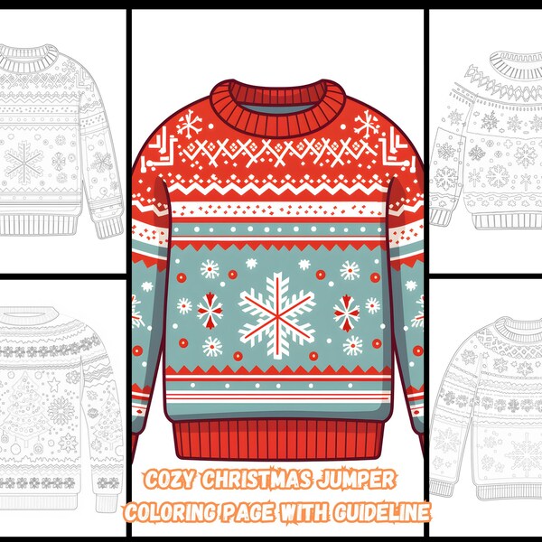 20 Cozy Christmas Jumper Coloring Pages: Festive Knitwear Design with Easy-to-Follow Guidelines, Holiday Activity for All Ages