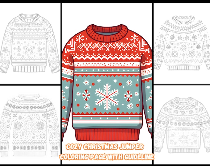 20 Cozy Christmas Jumper Coloring Pages: Festive Knitwear Design with Easy-to-Follow Guidelines, Holiday Activity for All Ages