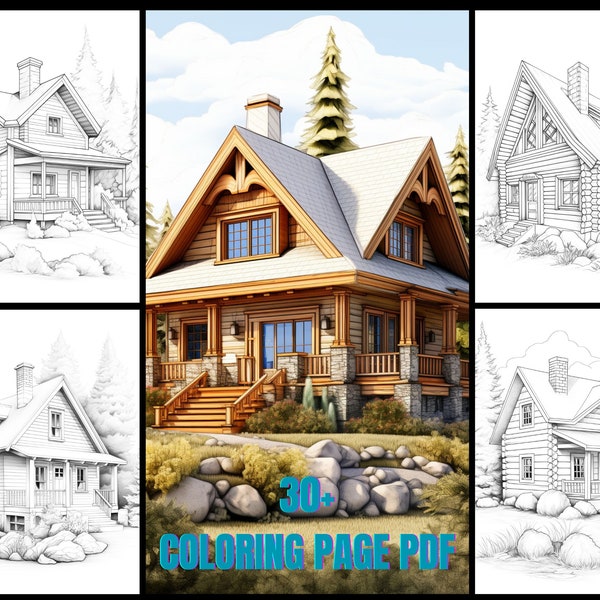 Rustic Log Cabin Chateau Coloring Pages Unique Modern House Design, Relaxing Adult Ideal for Art Enthusiasts Home Décor Lovers