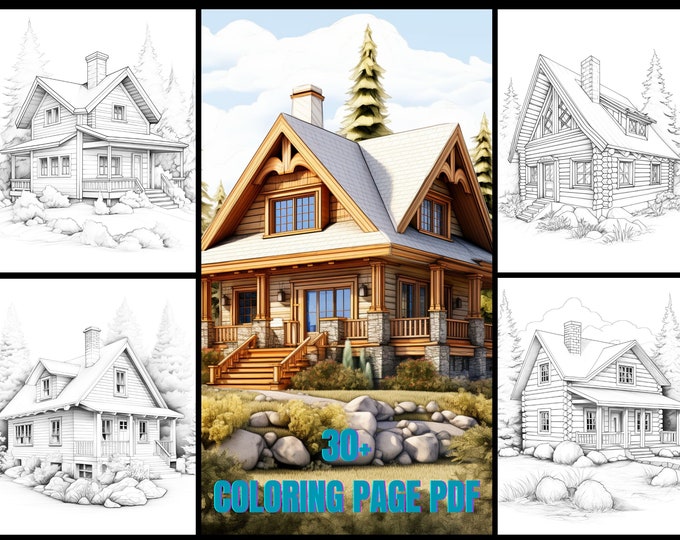 Rustic Log Cabin Chateau Coloring Pages Unique Modern House Design, Relaxing Adult Ideal for Art Enthusiasts Home Décor Lovers