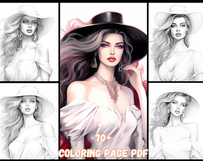 Chic Lady with Large Hat Coloring Page – Elegant Fashion Art – Printable Illustration for Adults and Teens