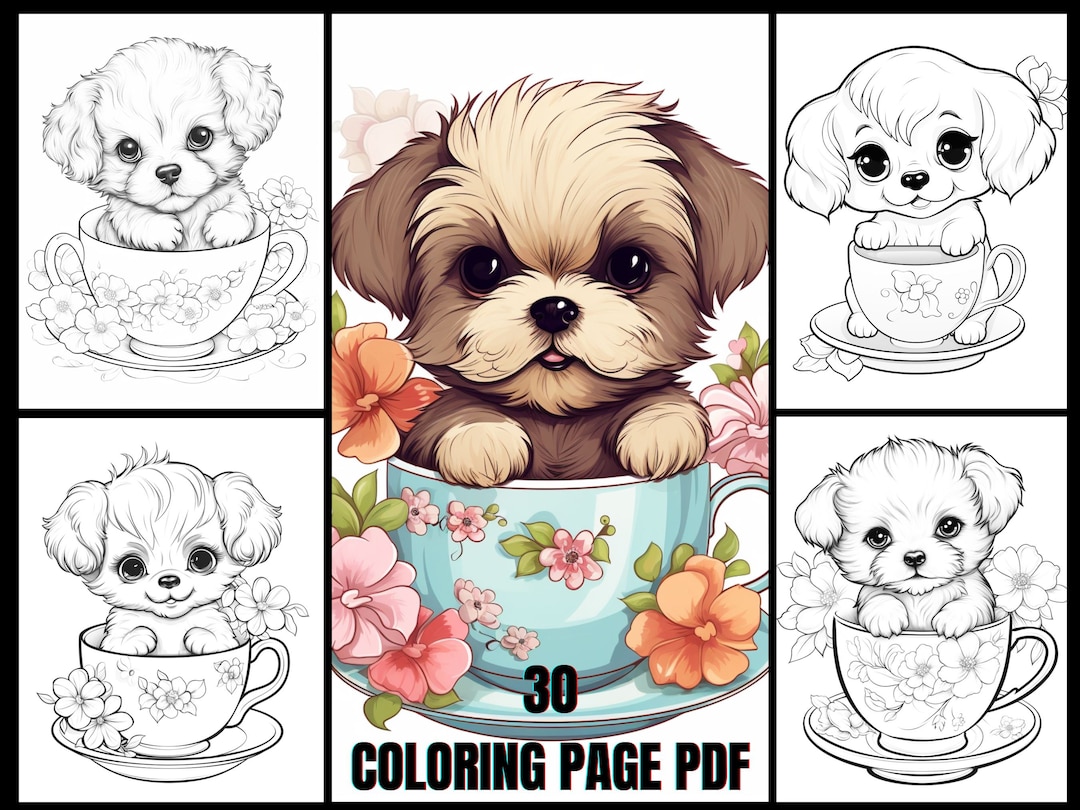 Teacup Puppy Coloring Pages | Dog Illustration Printable PDF - Etsy, image size:1080x810