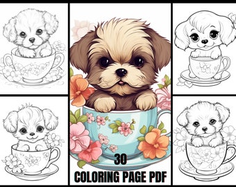 Teacup Puppy Coloring Pages Detailed Artistry for Adults & Teens, Miniature Dog Designs, Kid's Art Activity, DIY Home Schooling Resources