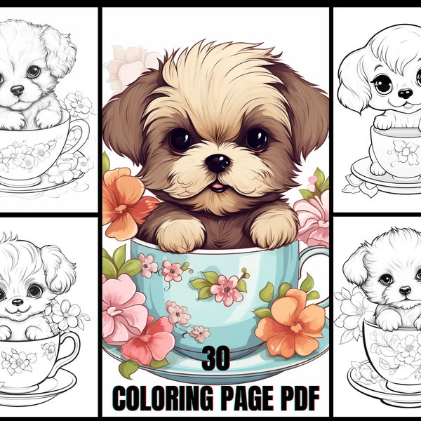 Theekopje puppy kleurplaten gedetailleerd kunstenaarschap voor volwassenen en tieners, miniatuurhondontwerpen, kinderkunstactiviteit, doe-het-zelf-hulpmiddelen voor thuisonderwijs