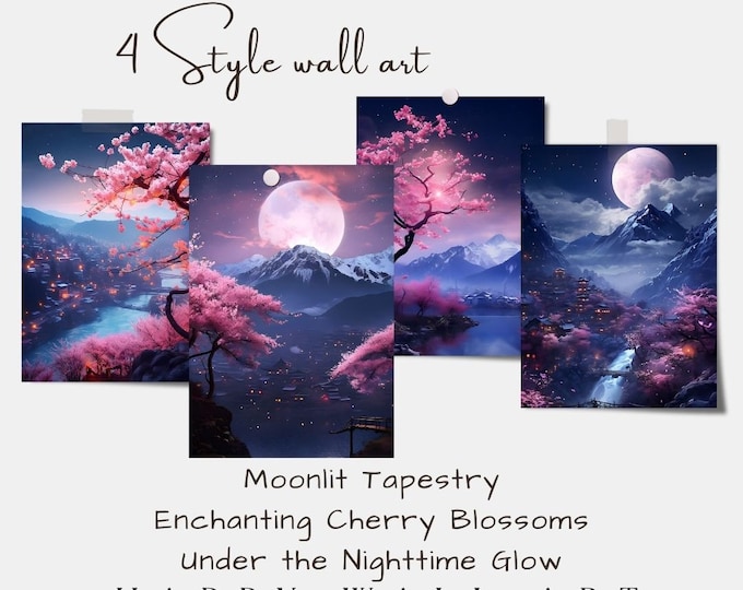 4 Style Moonlit Tapestry Cherry Blossoms Night Glow Wall Art