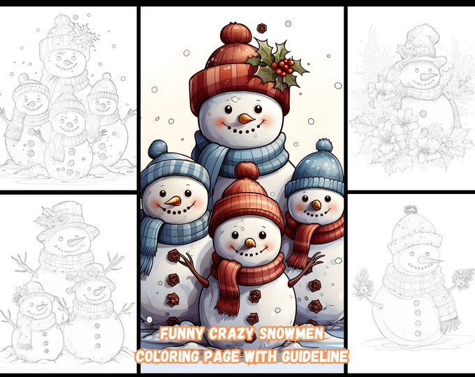 30+ Funny Crazy Snowmen Coloring Page with Guidelines: A Printable Winter Activity for Kids and Adults