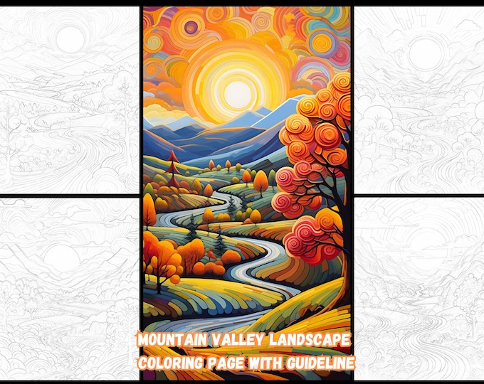 35+ Mountain Valley Landscape Coloring Pages with Guidelines: Printable PDF Download