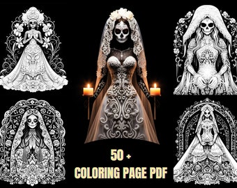 Diary of Art Enchanting Elegance Halloween Sugar Skull Bride Coloring page