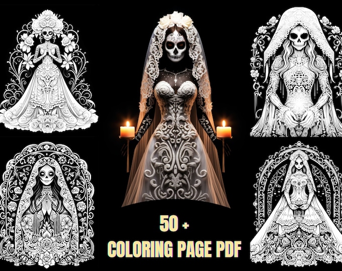 Diary of Art Enchanting Elegance Halloween Sugar Skull Bride Coloring page