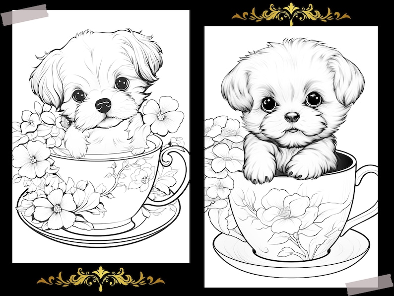 Teacup Puppy Coloring Pages Detailed Artistry for Adults & Teens ...