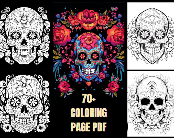 70+Halloween sugar skull seasonal coloring activity spooky fun artwork