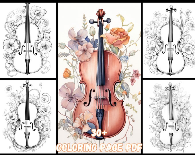 Diary of Art Double Bass Amidst Blooms Coloring Page | Seasonal Gift for Music Enthusiasts