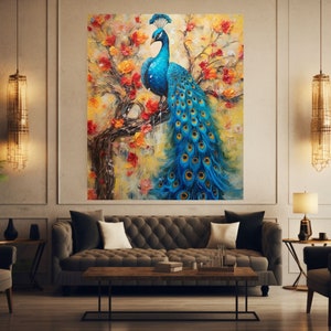 Peacock beautiful feathers watercolor painting bird wall art
