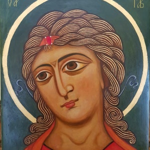 Icon of the Archangel Gabriel “Golden-haired Angel”. Byzantine icon. Golden angel hair. Angel Gabriel.