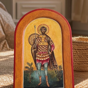 Hand-Painted Orthodox Icon of Saint Victor. Traditional Byzantine Style Religious Artwork.