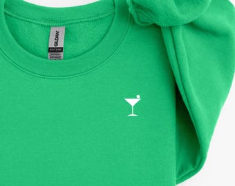 Gesticktes Martini-Sweatshirt | Cocktail-Shirt | Rundhalsausschnitt | Rundhalsausschnitt | Martini-Glas | Schmutziger Martini | Geschenke für Sie
