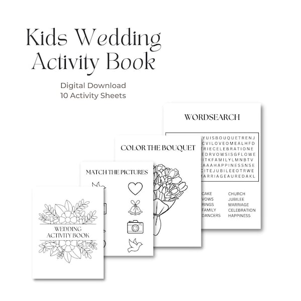 Hochzeitsbuch | Druckbar | Sofort Download | Kinder Malbuch | Kinderhochzeit Aktivitäten | Kinderbuch zur Hochzeit