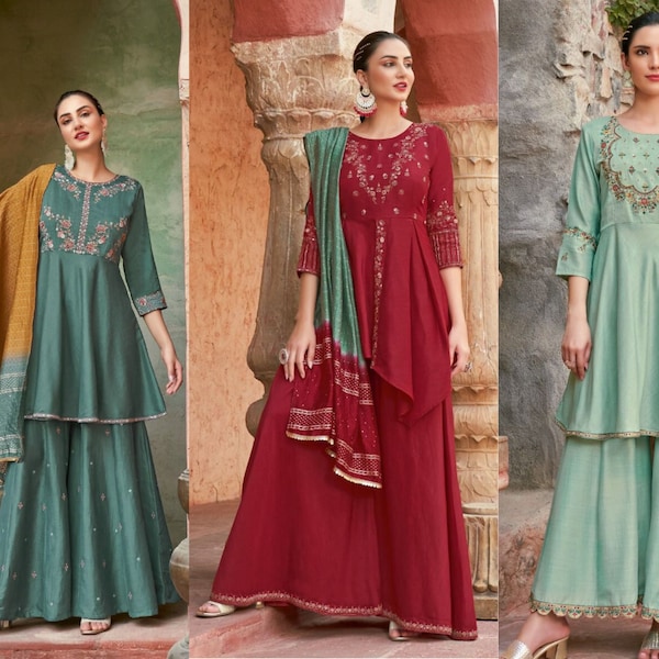 Sharara dress Chinon fabric With Khatli Work Designer Salwar Kameez Dupatta Dress Ready Made Eid Special Party Wear Indian Designer Salwar