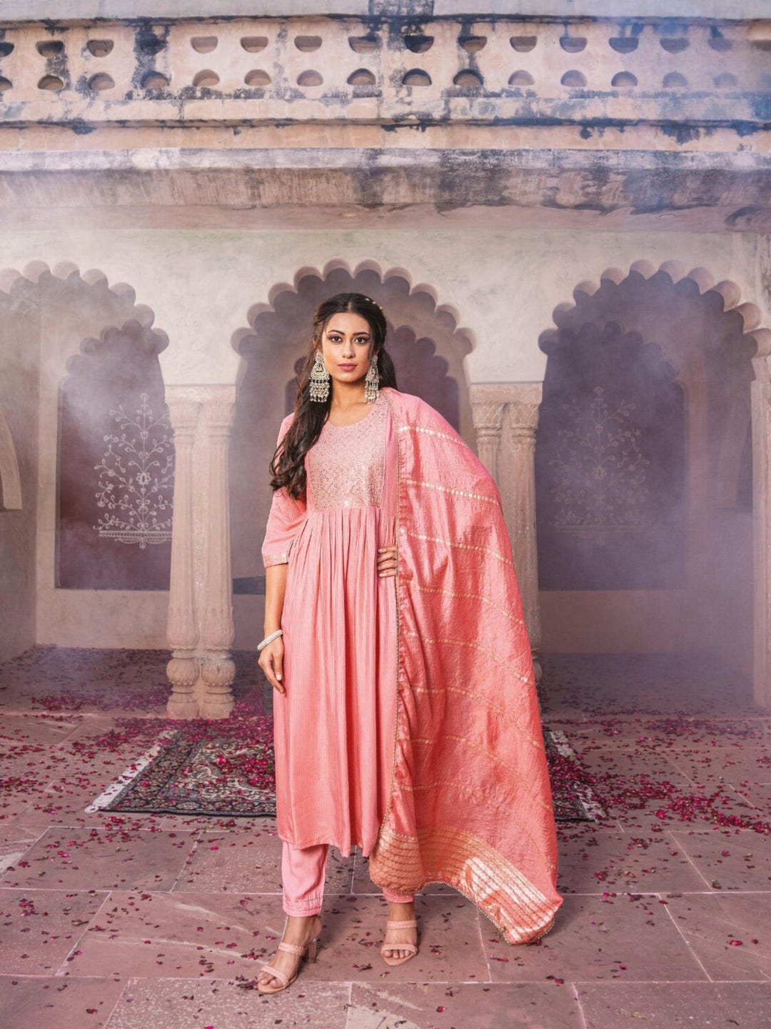 Pastel Pink Unstitched Salwar Suit main image 1