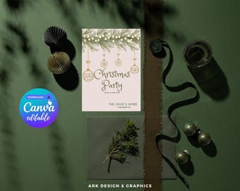 Christmas Invitation Card, Canva, Christmas Gift, Xmas Card, Digital  Editable, Christmas Poster, Sticker, Home Decoration