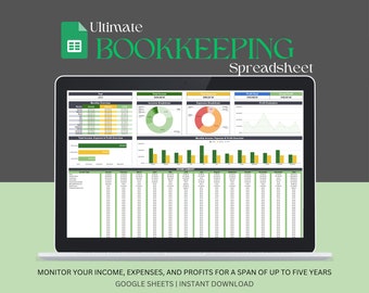 Ultimate Bookkeeping Spreadsheet | Small Business Bookkeeping Google Sheets | Easy Bookkeeping Business Tracker | Income and Expense Tracker