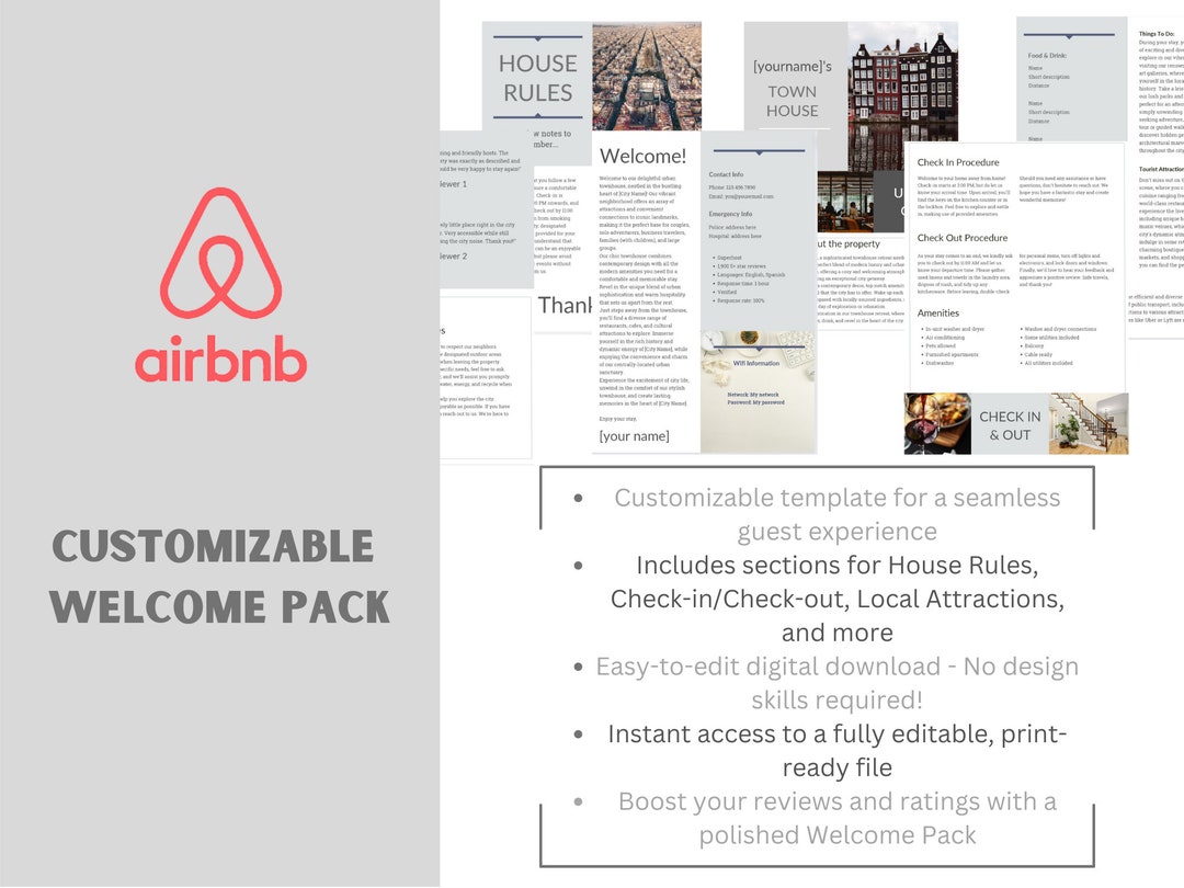 Airbnb Welcome Pack Template Customizable Digital Download Etsy