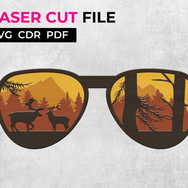 Glasses/Mountain, Laser Cut 3D, 4 Layer Wooden Sunglasses Laser Designs Laser File SVG, CRD, PDF