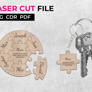 Family Puzzle Keychain Vector Cut Files / Our Family Puzzles / Keyring Personalizar archivos vectoriales / SVG CDR PDF