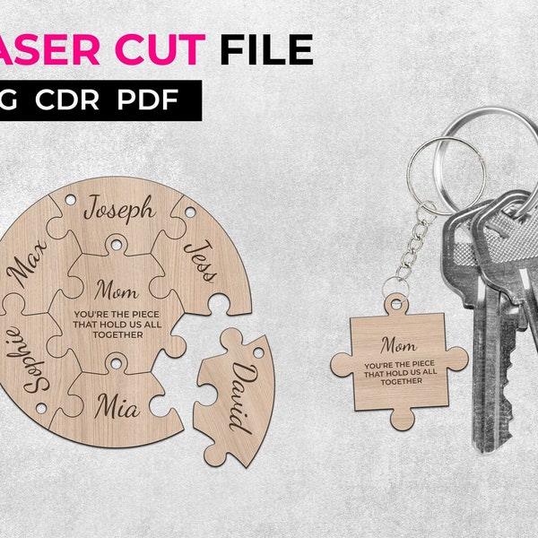 Family Puzzle Keychain Vector Cut Files / Our Family Puzzles / Keyring Personalize Vector files / SVG CDR PDF