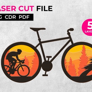 Fahrrad SVG, Laser geschnittene Dateien - 5 Layer Art Piece für Glowforge - Multi-layer Bike Layered Dateien Vorlage download Fahrrad Muster