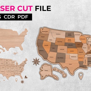 Laser geschnittene USA Karte SVG glowforge Datei USA Karte von Staaten Schneidedatei USA CNC Plan USA Karte CRD PDF