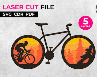 Bicycle SVG, Laser cut files - 5 Layer Art Piece for Glowforge - Multi-layer Bike Layered files Template download bike pattern